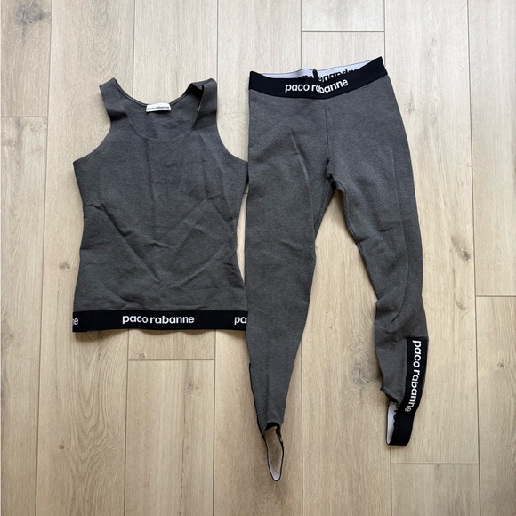 Paco Rabanne Pants - Paco Rabanne Logo Charcoal/Gray Tank and Leggings Ensemble. Size XS